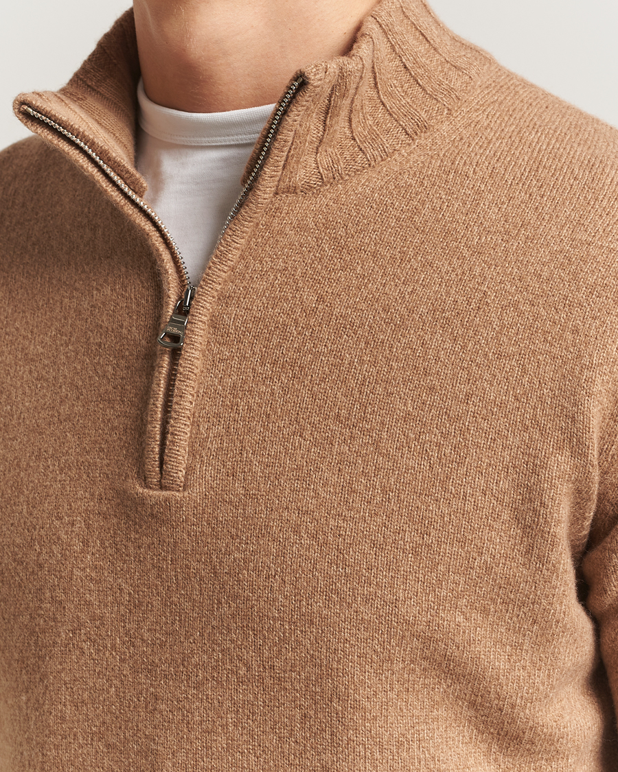 Herre | Trøjer | Oscar Jacobson | Paul Wool/Cashmere Half-Zip Beige