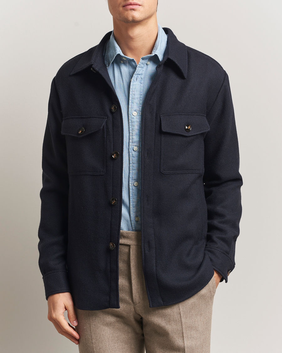 Herre | Jakker | Oscar Jacobson | Maverick Wool Overshirt Navy