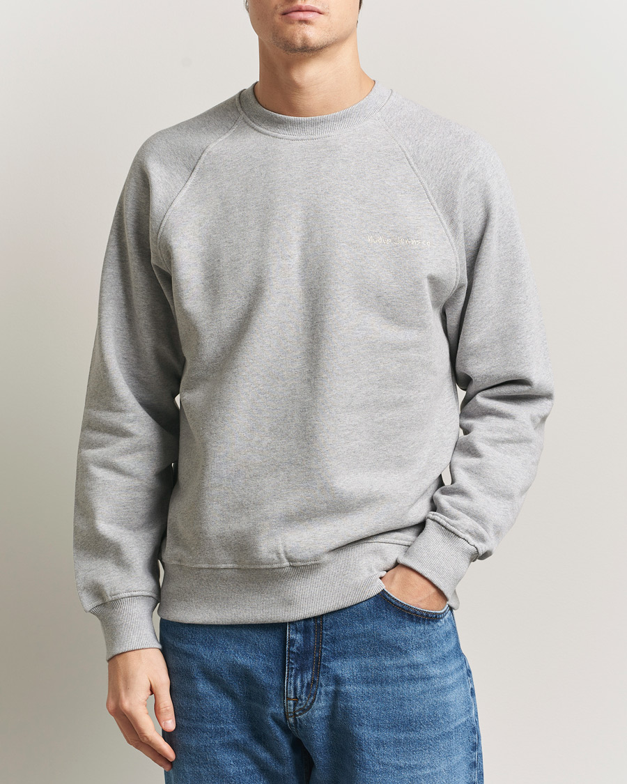 Herre | Trøjer | Nudie Jeans | Palle Logo Crew Neck Sweatshirt Grey Melange