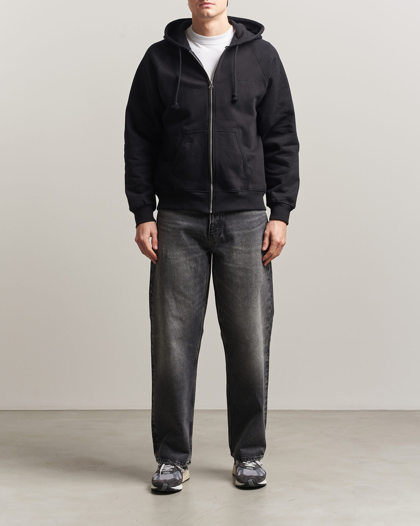 Herre | Trøjer | Nudie Jeans | Gunde Logo Full Zip Hoodie Black