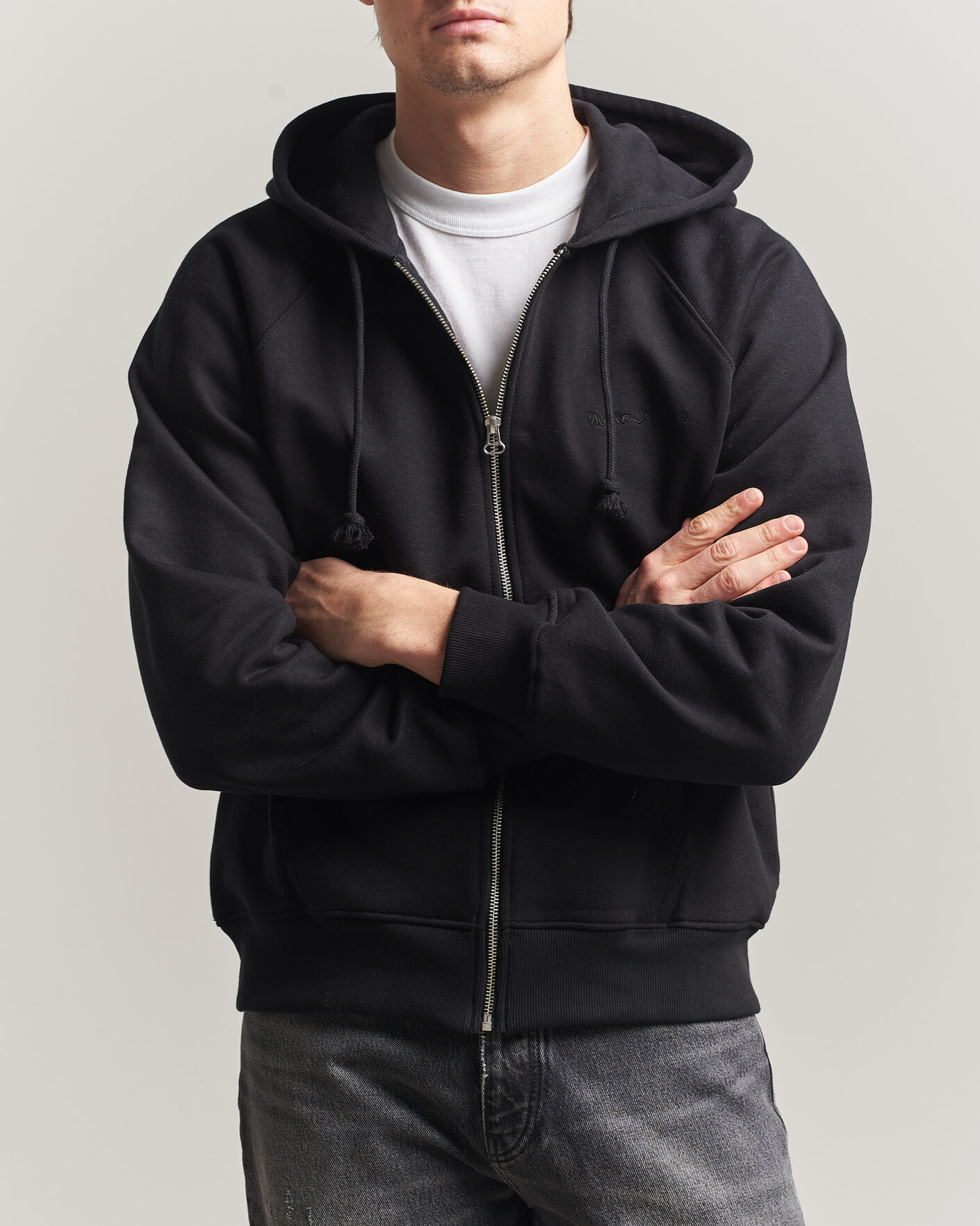 Herre | Trøjer | Nudie Jeans | Gunde Logo Full Zip Hoodie Black