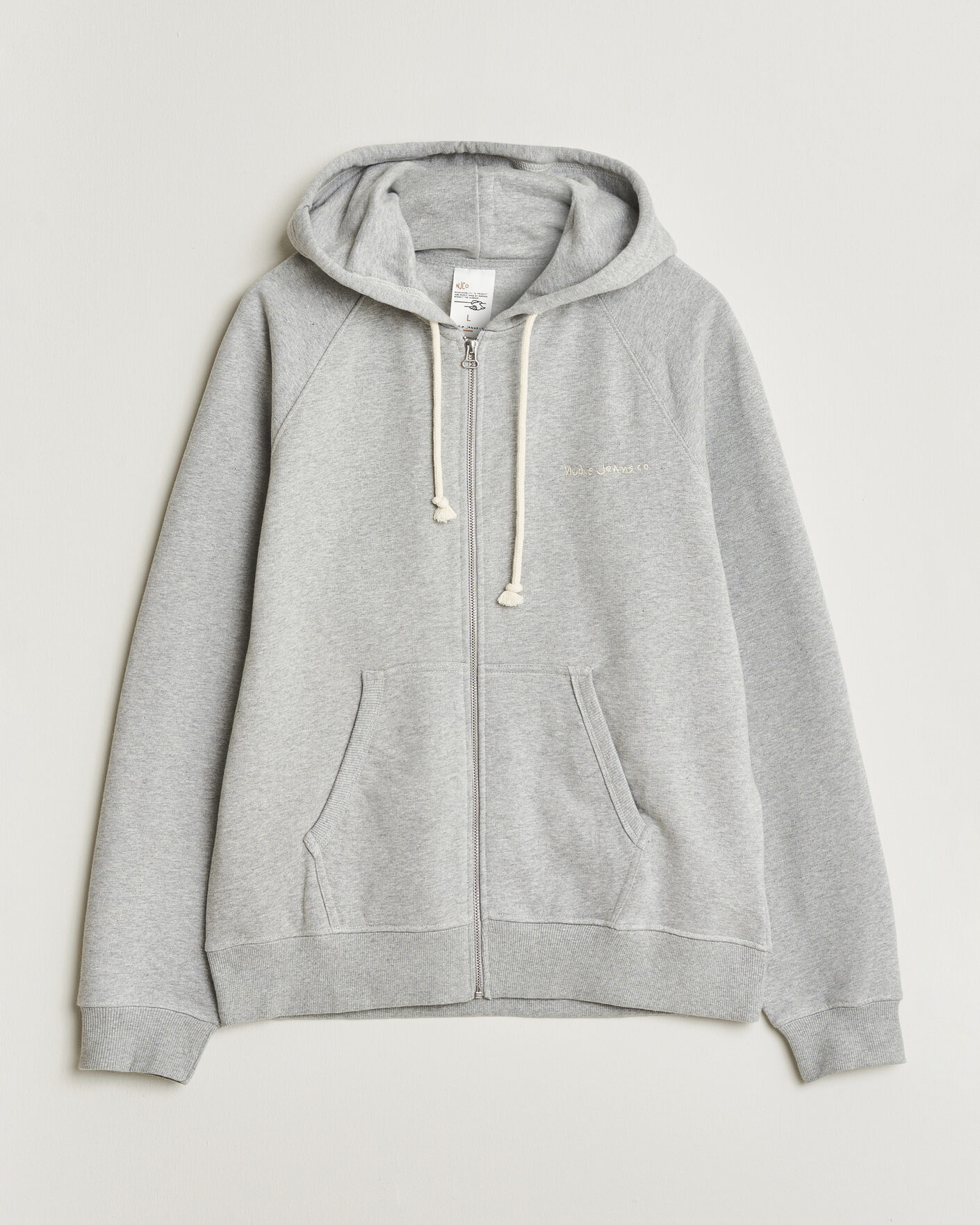 Herre | Trøjer | Nudie Jeans | Gunde Logo Full Zip Hoodie Grey Melange