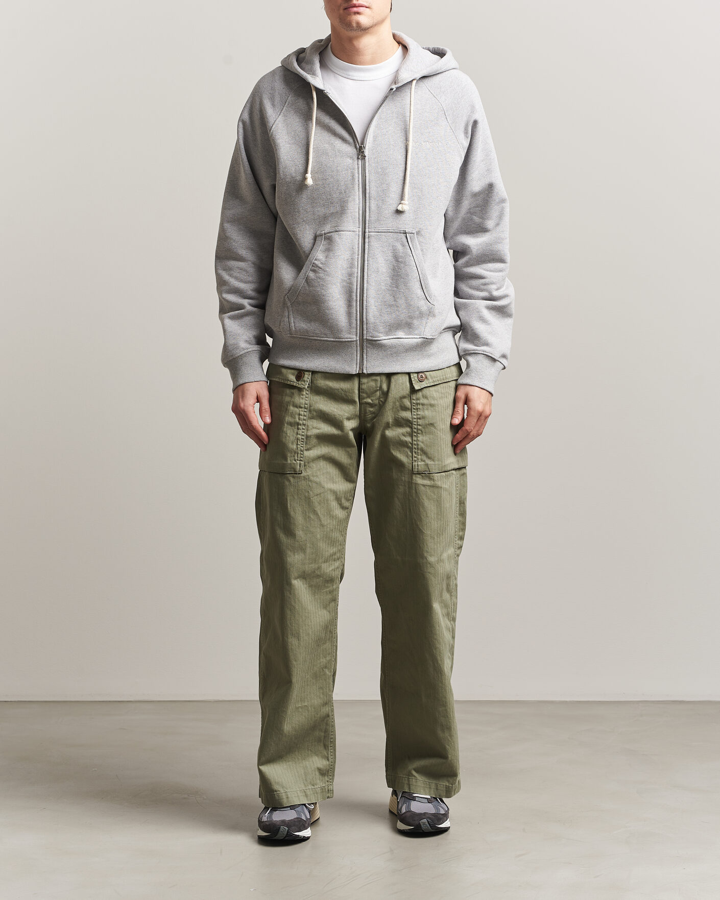 Herre | Trøjer | Nudie Jeans | Gunde Logo Full Zip Hoodie Grey Melange