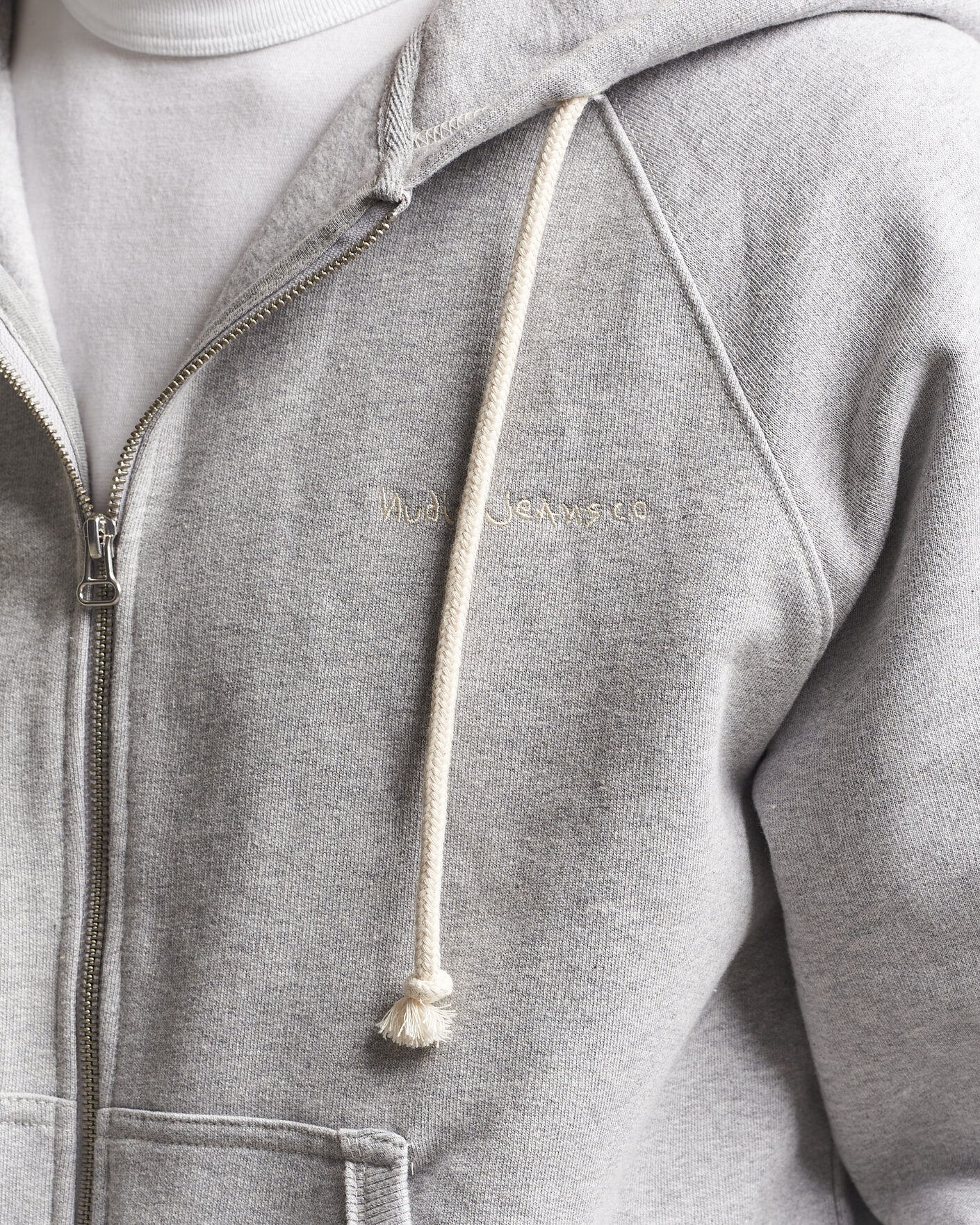 Herre | Trøjer | Nudie Jeans | Gunde Logo Full Zip Hoodie Grey Melange