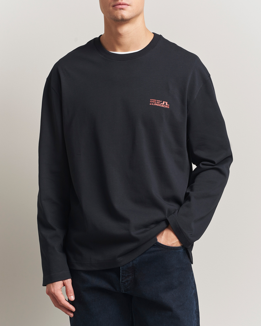 Herre | T-Shirts | J.Lindeberg | Walsh Printed Long Sleeve T-Shirt Black