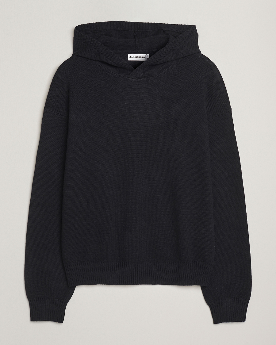 Herre | Trøjer | J.Lindeberg | Edward Wool Knitted Hoodie Black
