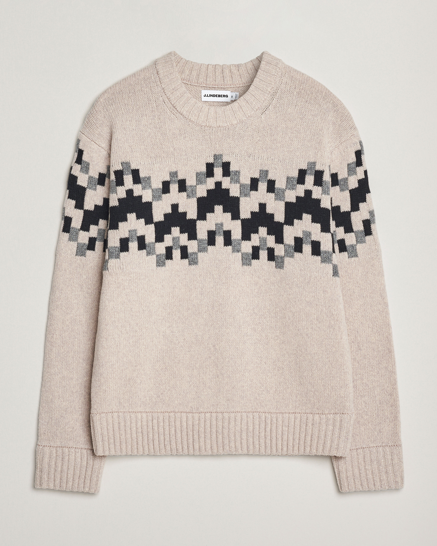 Herre | Trøjer | J.Lindeberg | Faris Wool Knitted Fairisle Sweater Moonbeam