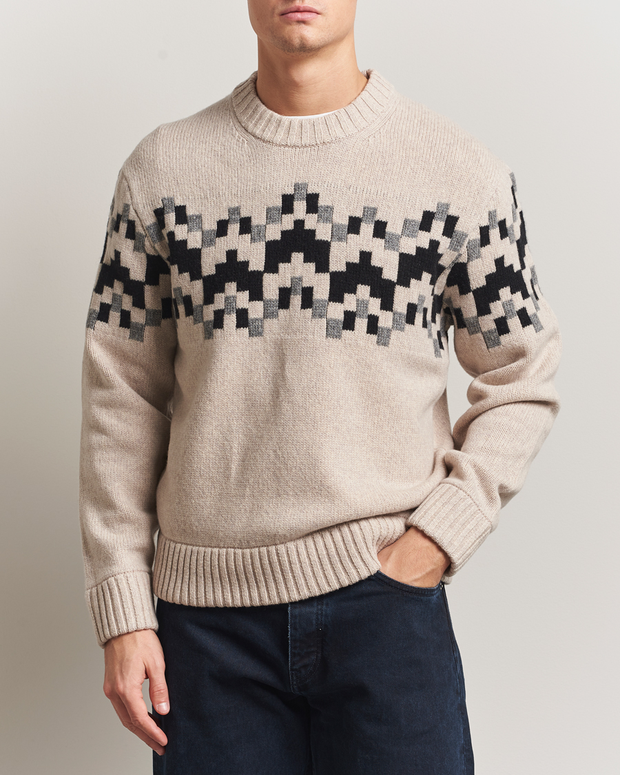 Herre | Trøjer | J.Lindeberg | Faris Wool Knitted Fairisle Sweater Moonbeam