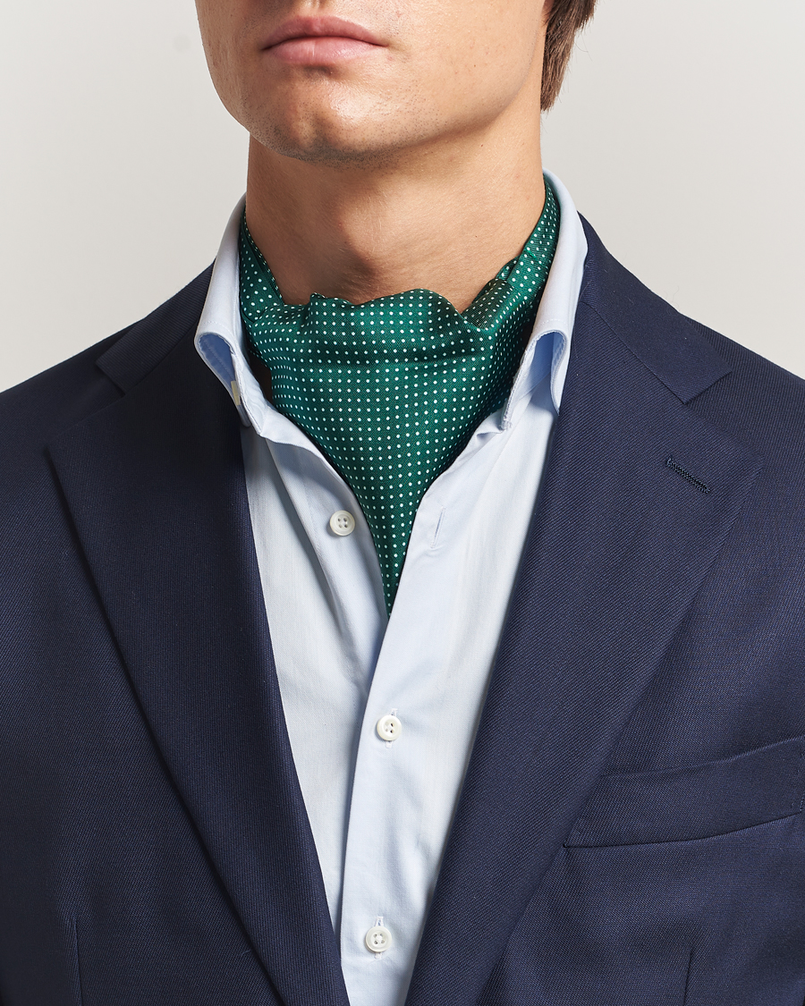 Herre | Tørklæde | Amanda Christensen | Silk Twill Micro Dot Ascot Bottle Green