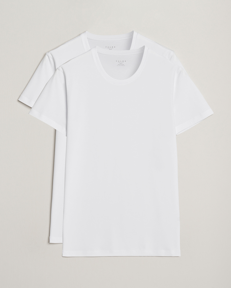 Herre | T-Shirts | Falke | 2-Pack Cotton Crew Neck T-Shirt White