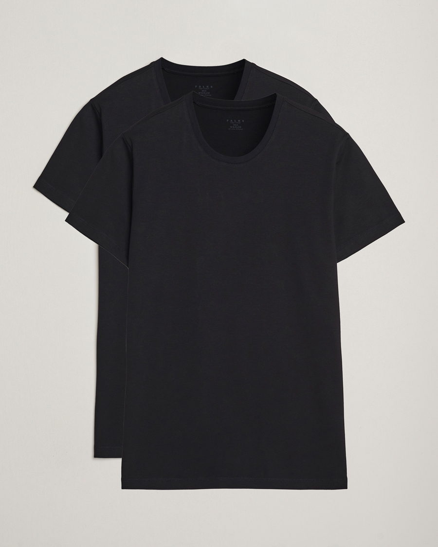 Herre | T-Shirts | Falke | 2-Pack Cotton Crew Neck T-Shirt Black