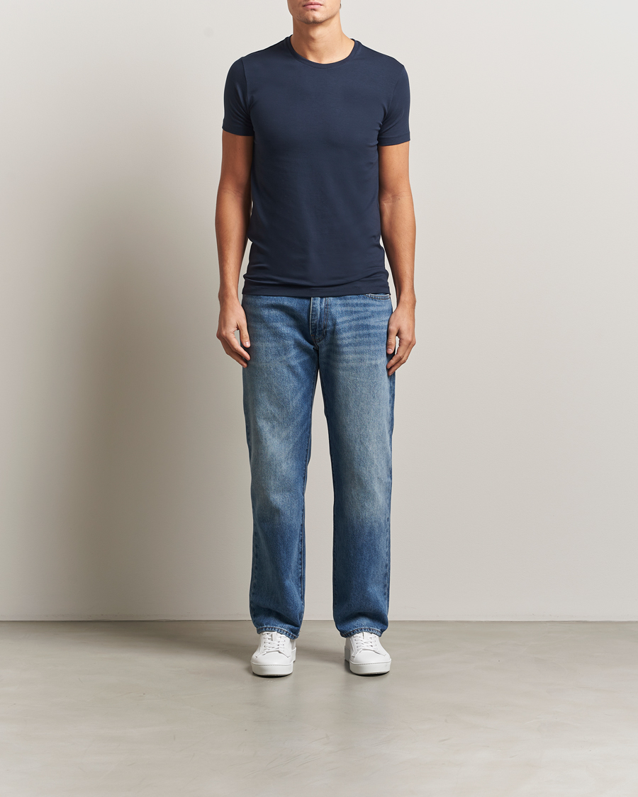 Herre | T-Shirts | Falke | 2-Pack Cotton Crew Neck T-Shirt Midnight