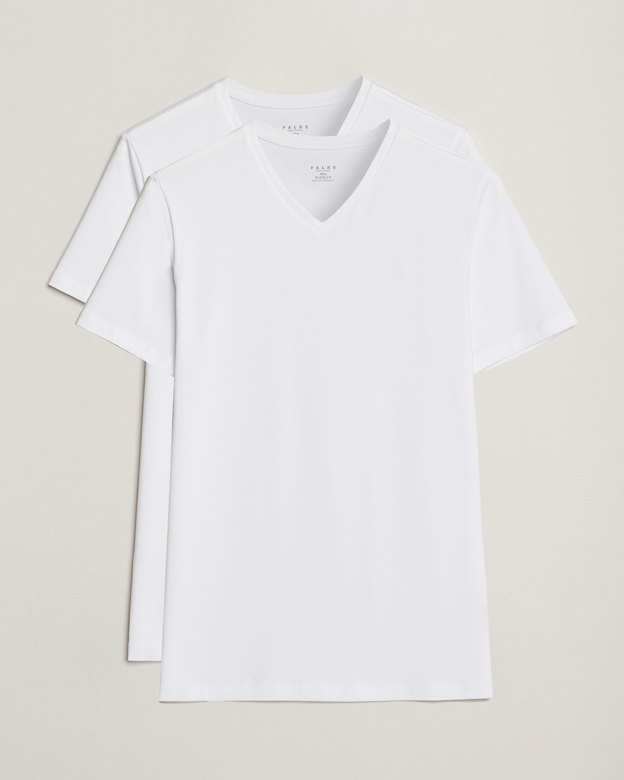 Herre | T-Shirts | Falke | 2-Pack Cotton V-Neck T-Shirt White