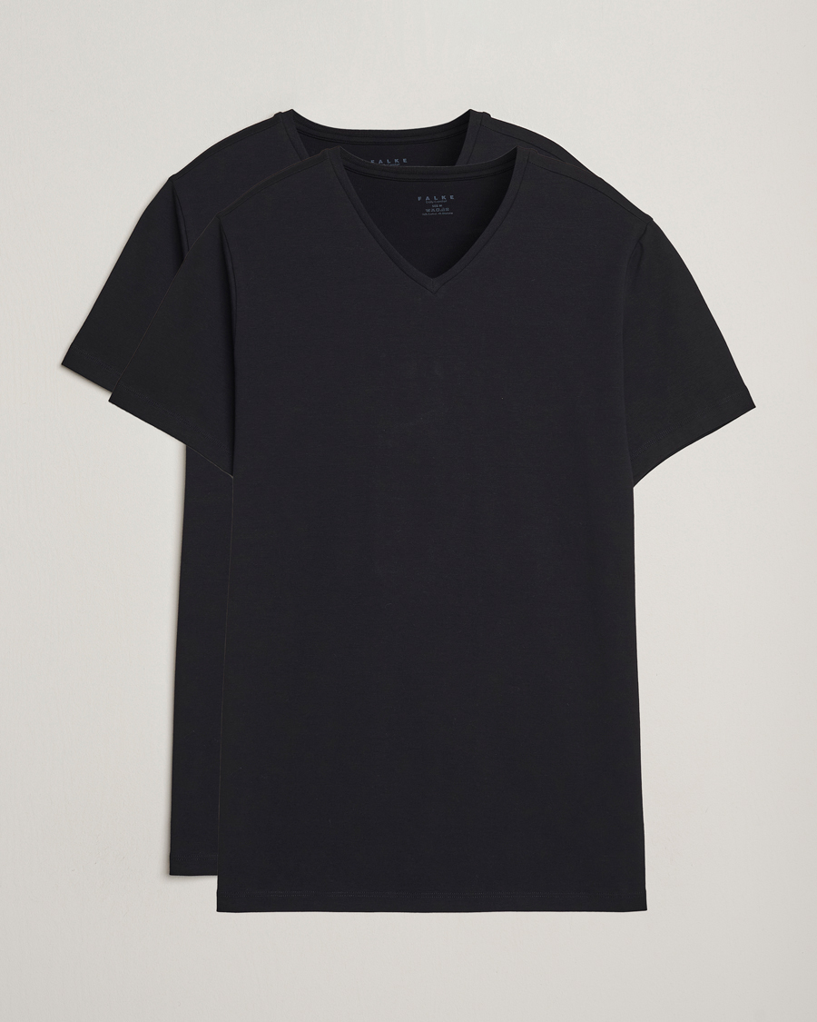Herre | T-Shirts | Falke | 2-Pack Cotton V-Neck T-Shirt Black