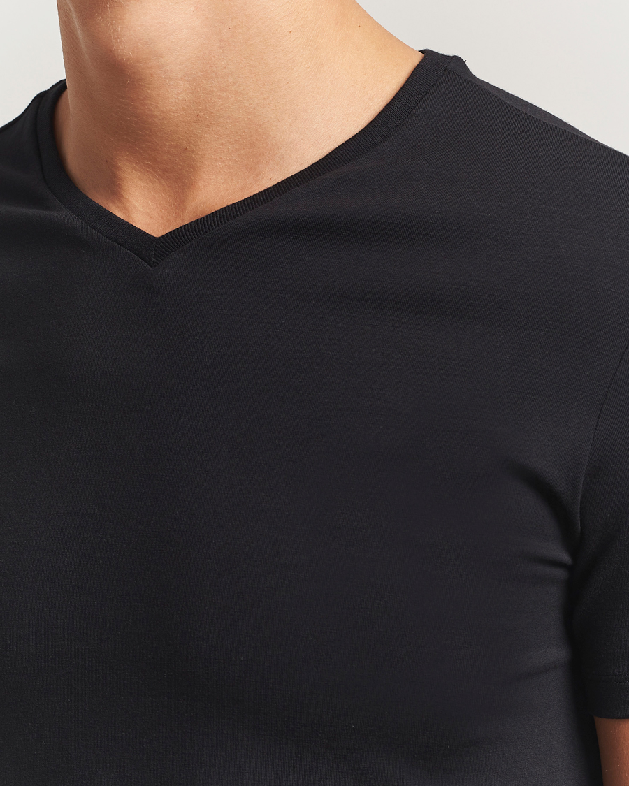 Herre | T-Shirts | Falke | 2-Pack Cotton V-Neck T-Shirt Black