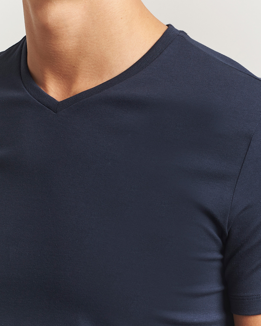 Herre | T-Shirts | Falke | 2-Pack Cotton V-Neck T-Shirt Midnight
