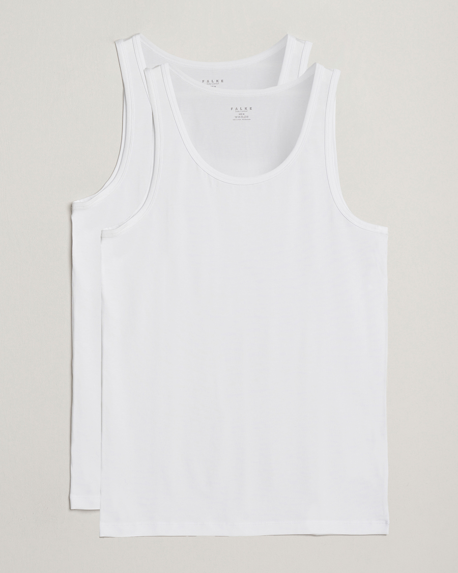 Herre | T-Shirts | Falke | 2-Pack Cotton Tank Top White