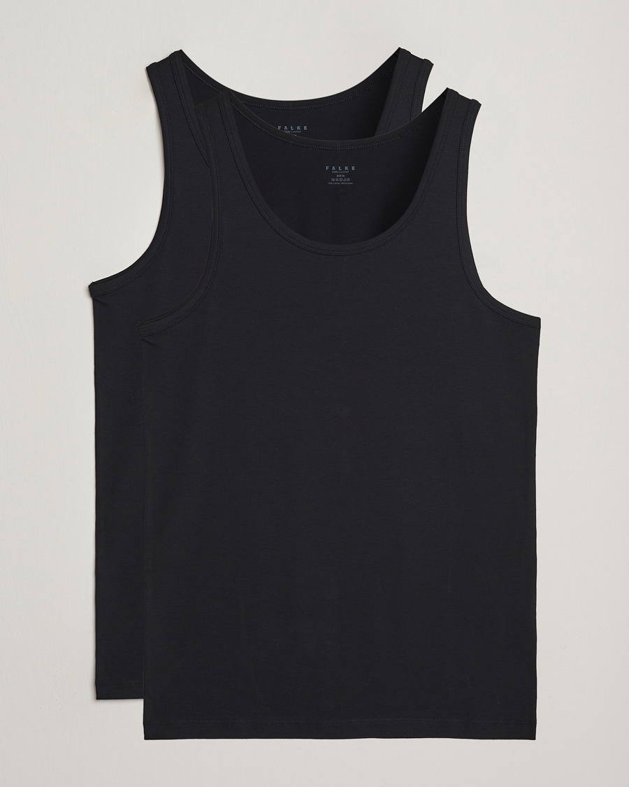 Herre | T-Shirts | Falke | 2-Pack Cotton Tank Top Black