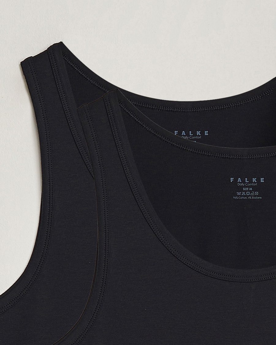 Herre | T-Shirts | Falke | 2-Pack Cotton Tank Top Black