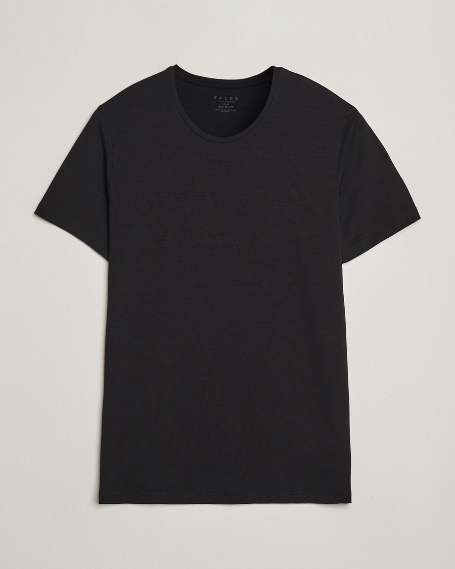 Herre | T-Shirts | Falke | Clima Wool Crew Neck T-Shirt Black