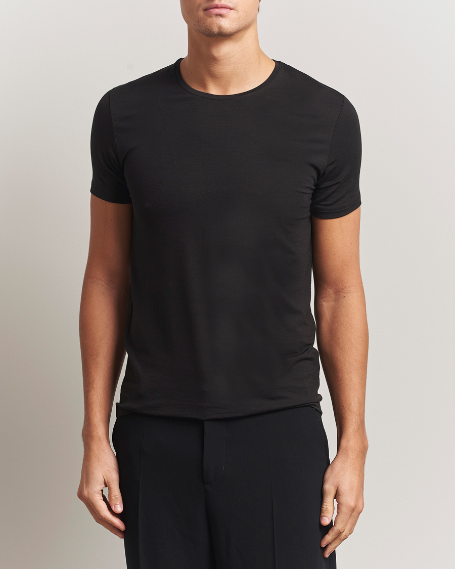 Herre | T-Shirts | Falke | Clima Wool Crew Neck T-Shirt Black