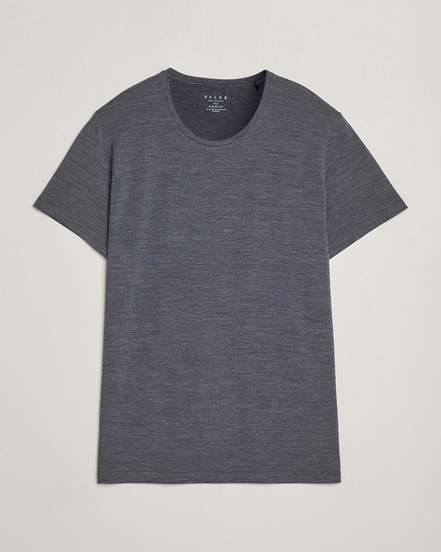 Herre | T-Shirts | Falke | Clima Wool Crew Neck T-Shirt Dark Grey Heather