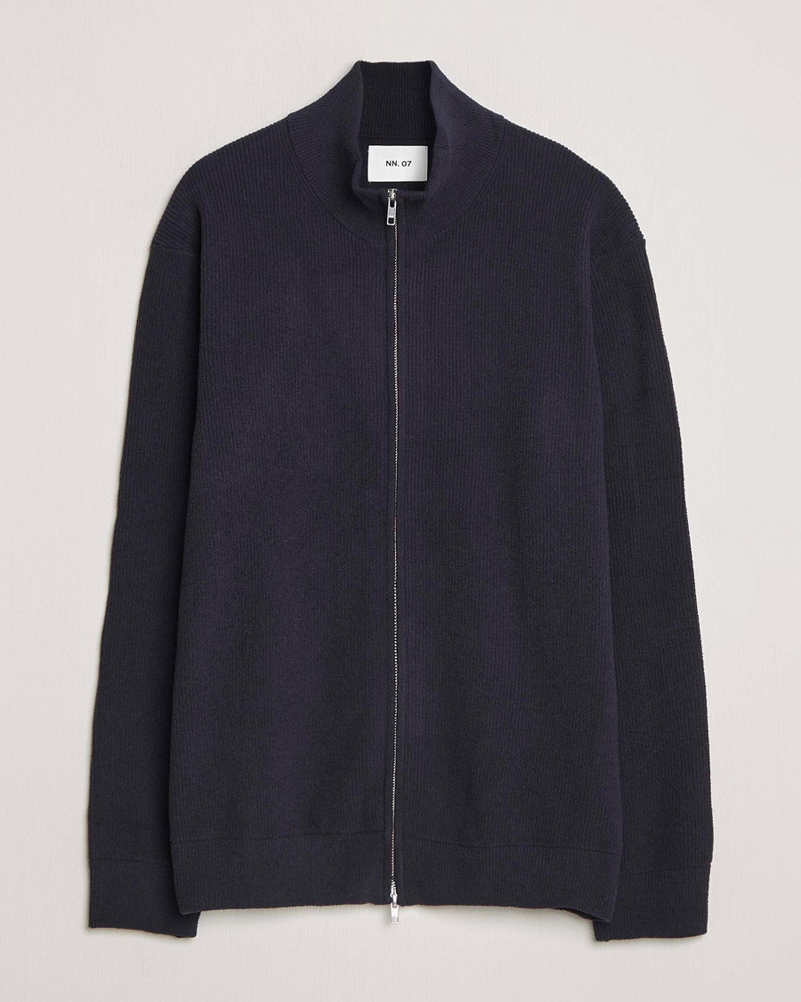 Herre | Trøjer | NN07 | Danny Rib Knitted Full Zip Navy Blue