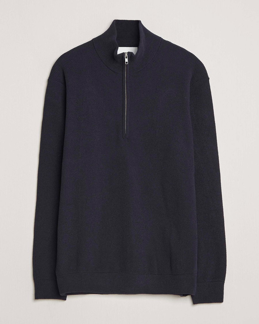 Herre | Trøjer | NN07 | Danny Rib Knitted Half Zip Navy Blue