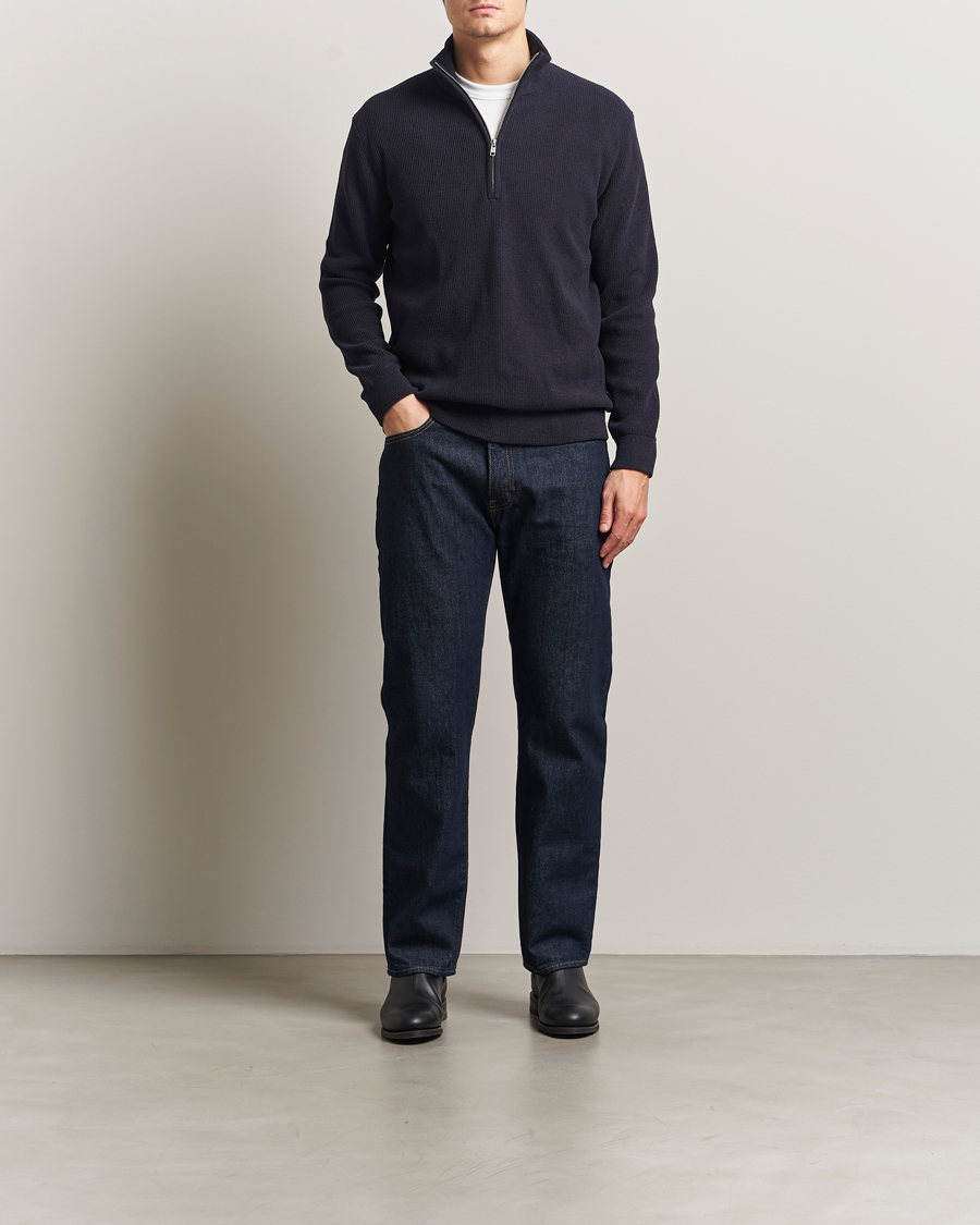 Herre | Trøjer | NN07 | Danny Rib Knitted Half Zip Navy Blue