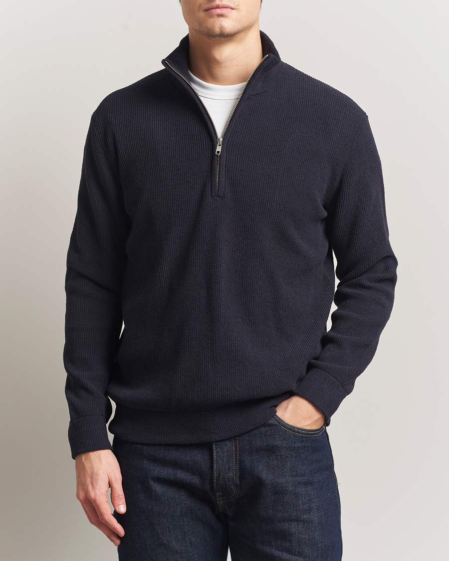 Herre | Trøjer | NN07 | Danny Rib Knitted Half Zip Navy Blue