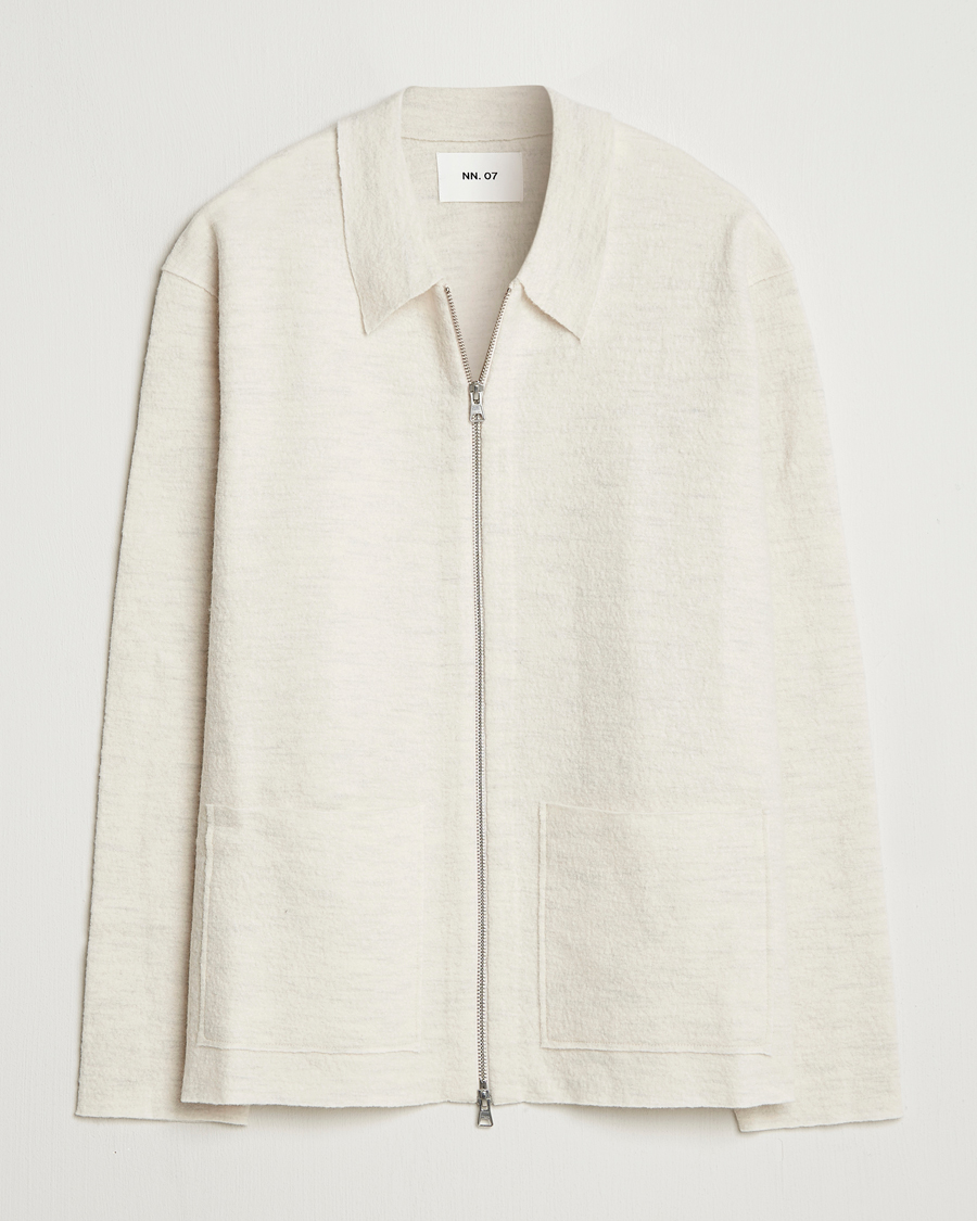 Herre | Trøjer | NN07 | Jonas Boiled Wool Full Zip Ivory