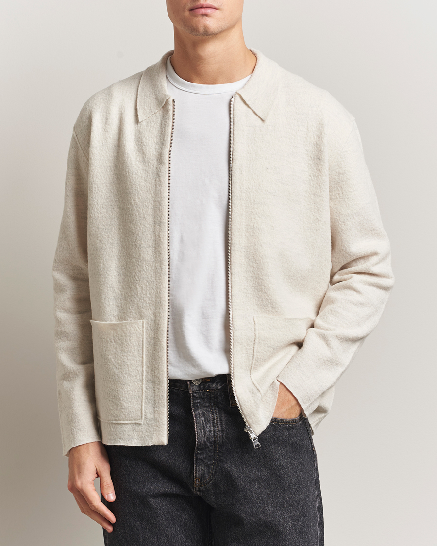Herre | Trøjer | NN07 | Jonas Boiled Wool Full Zip Ivory