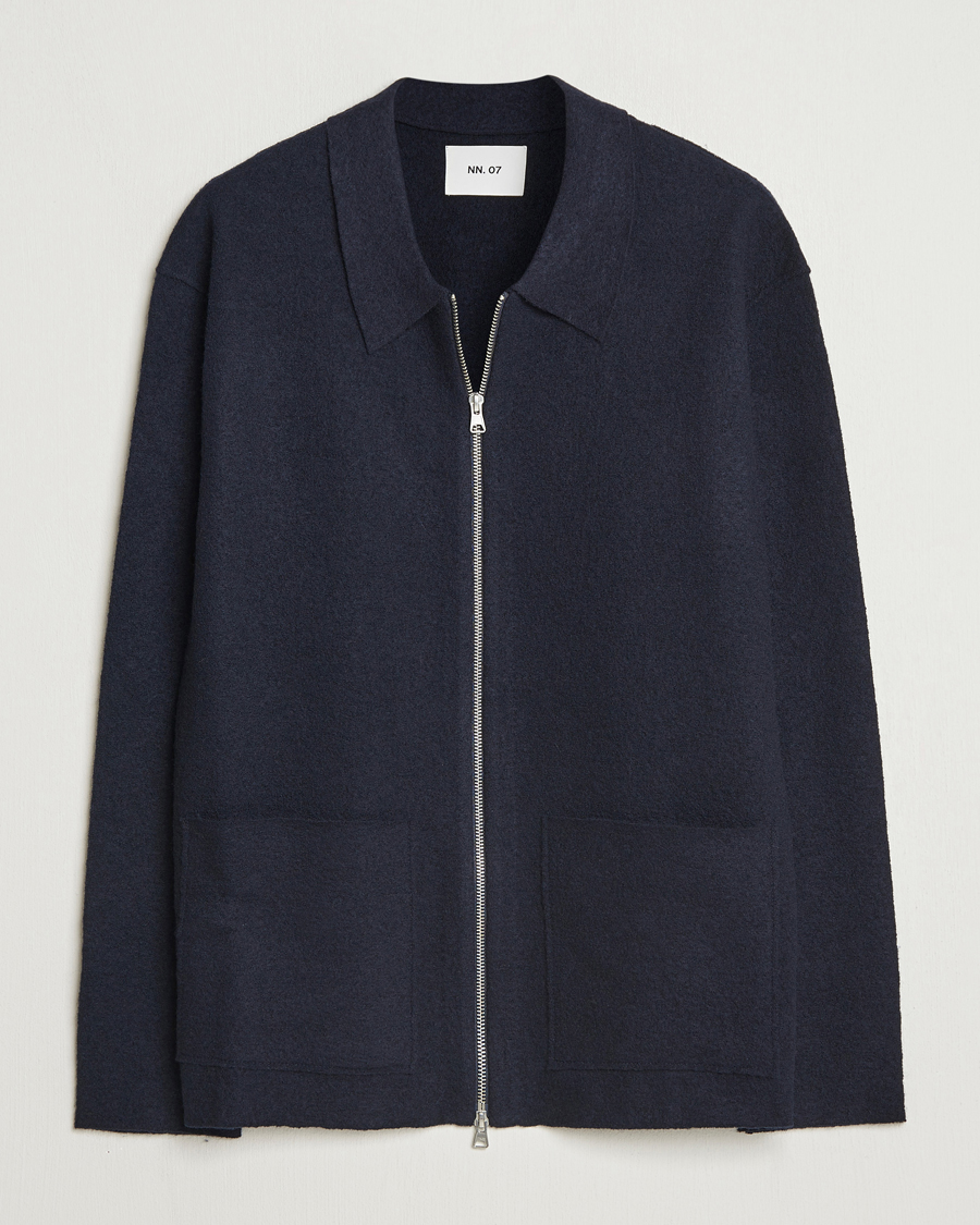 Herre | Trøjer | NN07 | Jonas Boiled Wool Full Zip Navy Blue