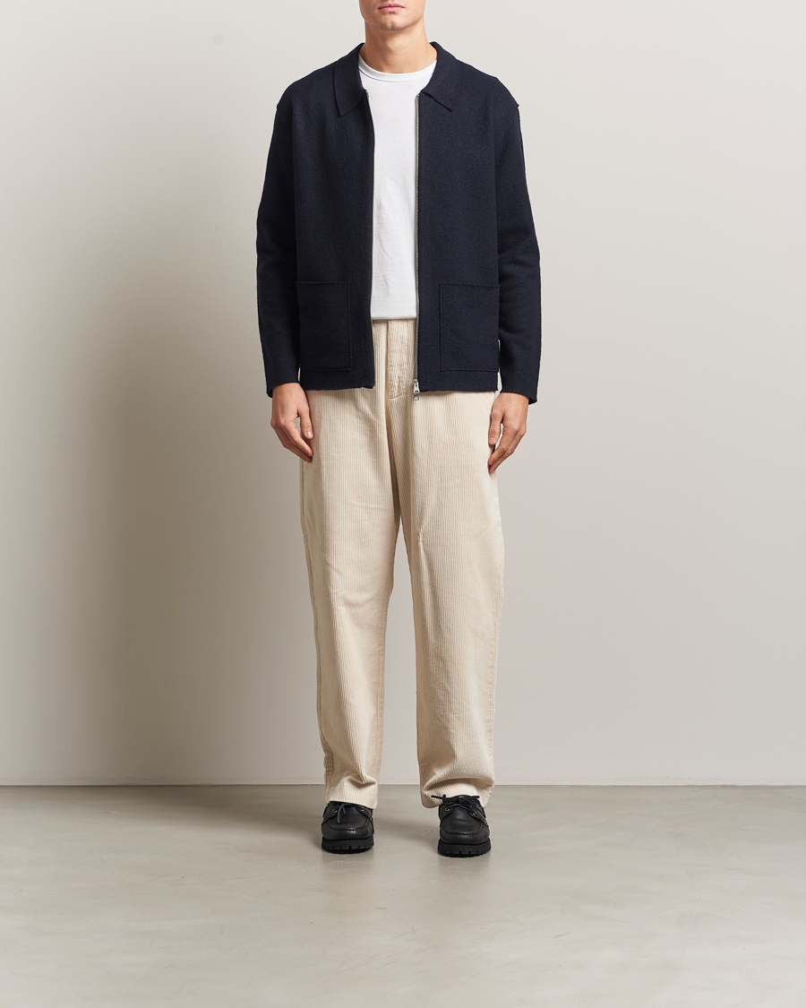 Herre | Trøjer | NN07 | Jonas Boiled Wool Full Zip Navy Blue