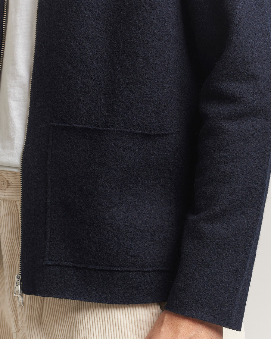 Herre | Trøjer | NN07 | Jonas Boiled Wool Full Zip Navy Blue
