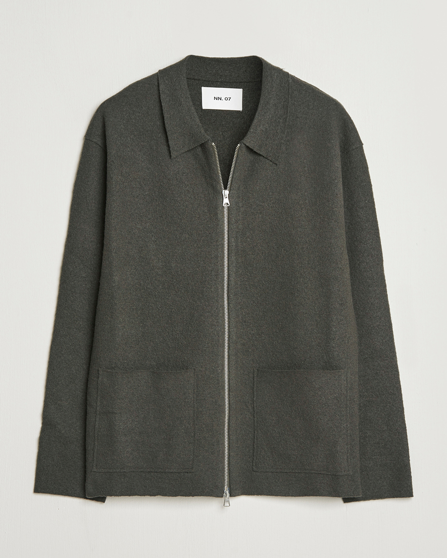 Herre | Trøjer | NN07 | Jonas Boiled Wool Full Zip Dark Army