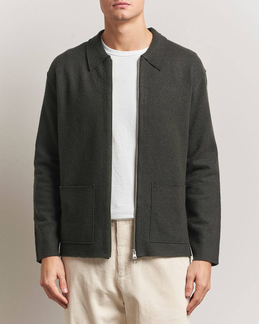 Herre | Trøjer | NN07 | Jonas Boiled Wool Full Zip Dark Army