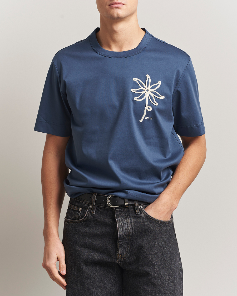 Herre | T-Shirts | NN07 | Pedro Embroidered T-Shirt Denim Blue