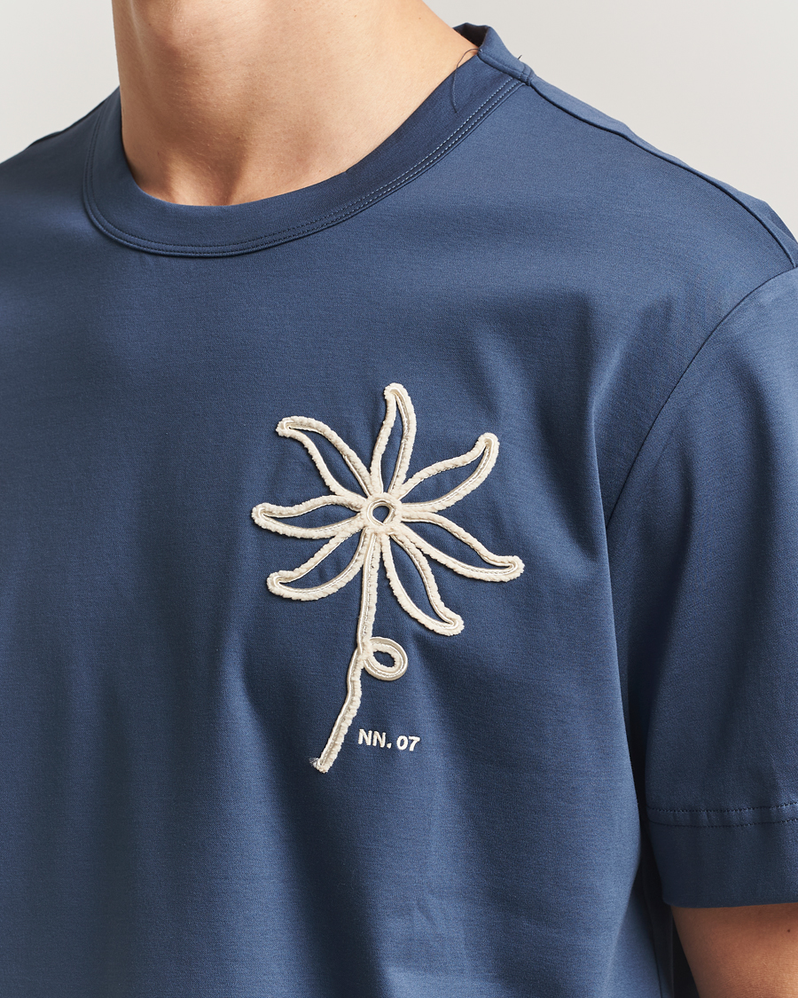 Herre | T-Shirts | NN07 | Pedro Embroidered T-Shirt Denim Blue