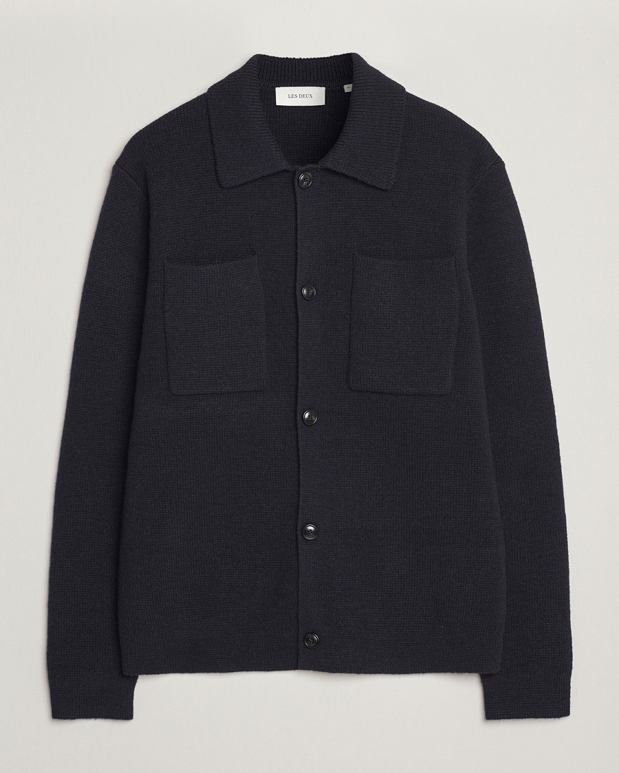 Herre | Skjorter | LES DEUX | Fisher Milano Wool Knit Overshirt Navy