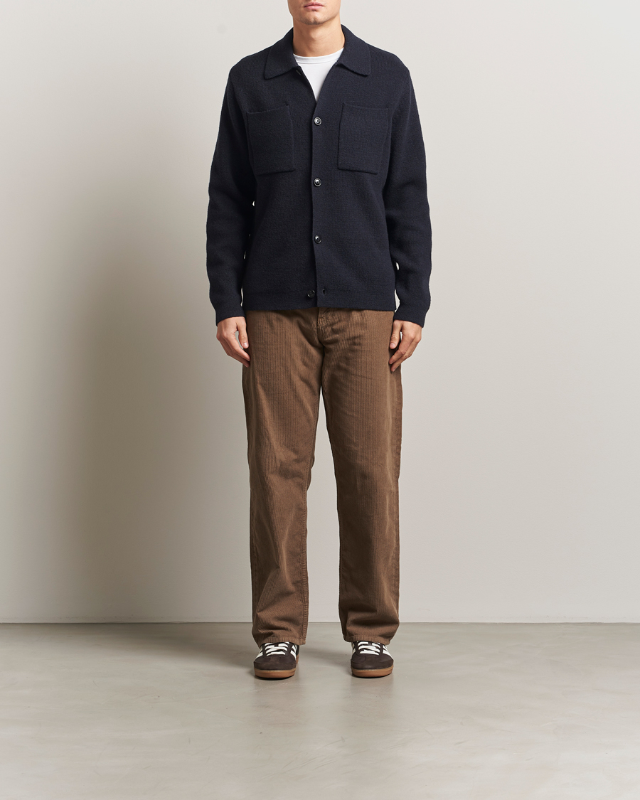 Herre | Skjorter | LES DEUX | Fisher Milano Wool Knit Overshirt Navy