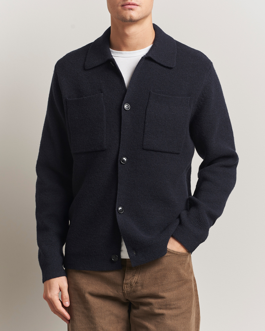 Herre | Skjorter | LES DEUX | Fisher Milano Wool Knit Overshirt Navy