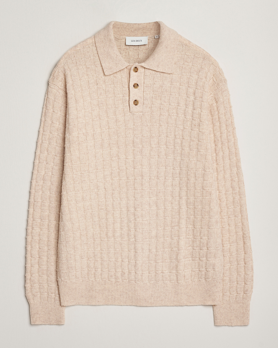 Herre | Trøjer | LES DEUX | Gustav Structured Polo Knit Light Sand Melange