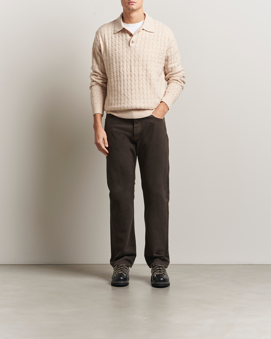 Herre | Trøjer | LES DEUX | Gustav Structured Polo Knit Light Sand Melange