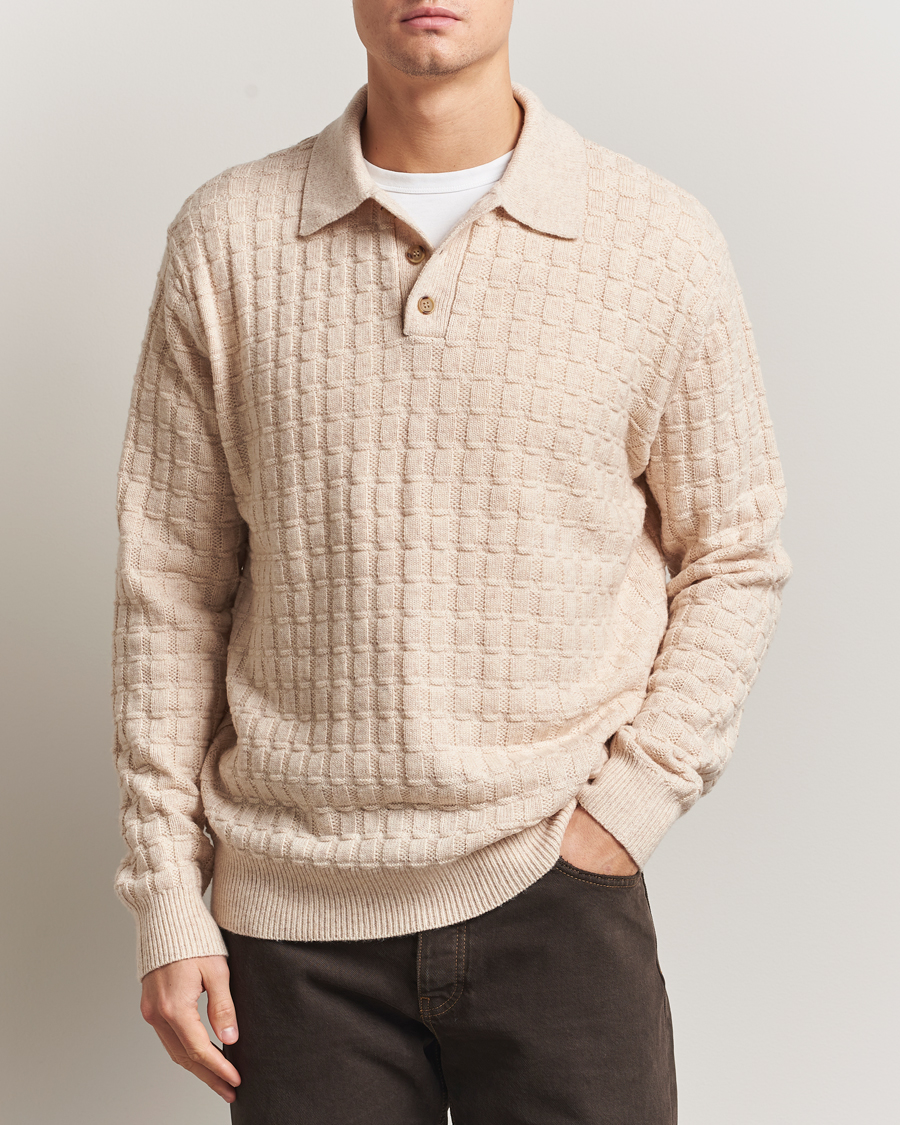 Herre | Trøjer | LES DEUX | Gustav Structured Polo Knit Light Sand Melange