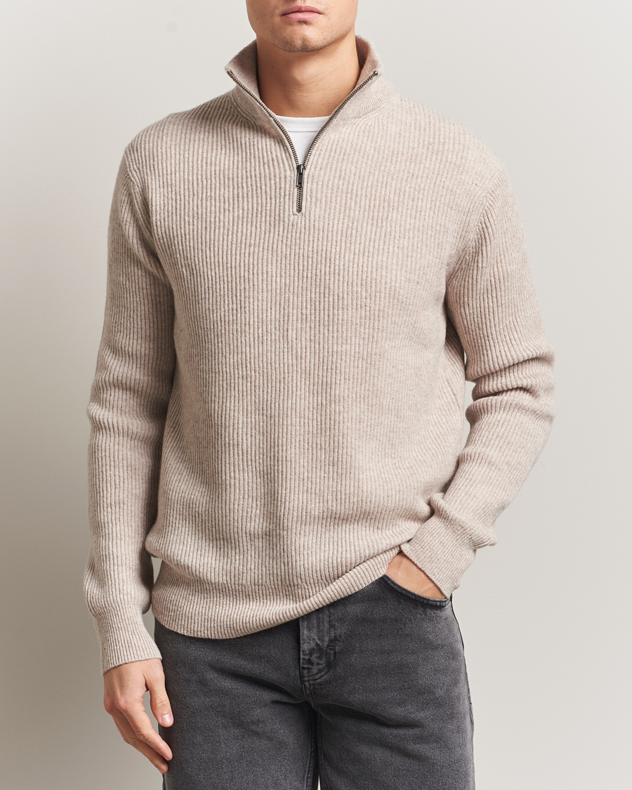 Herre | Trøjer | LES DEUX | Eduard Half-Zip Knit Jumper Light Sand