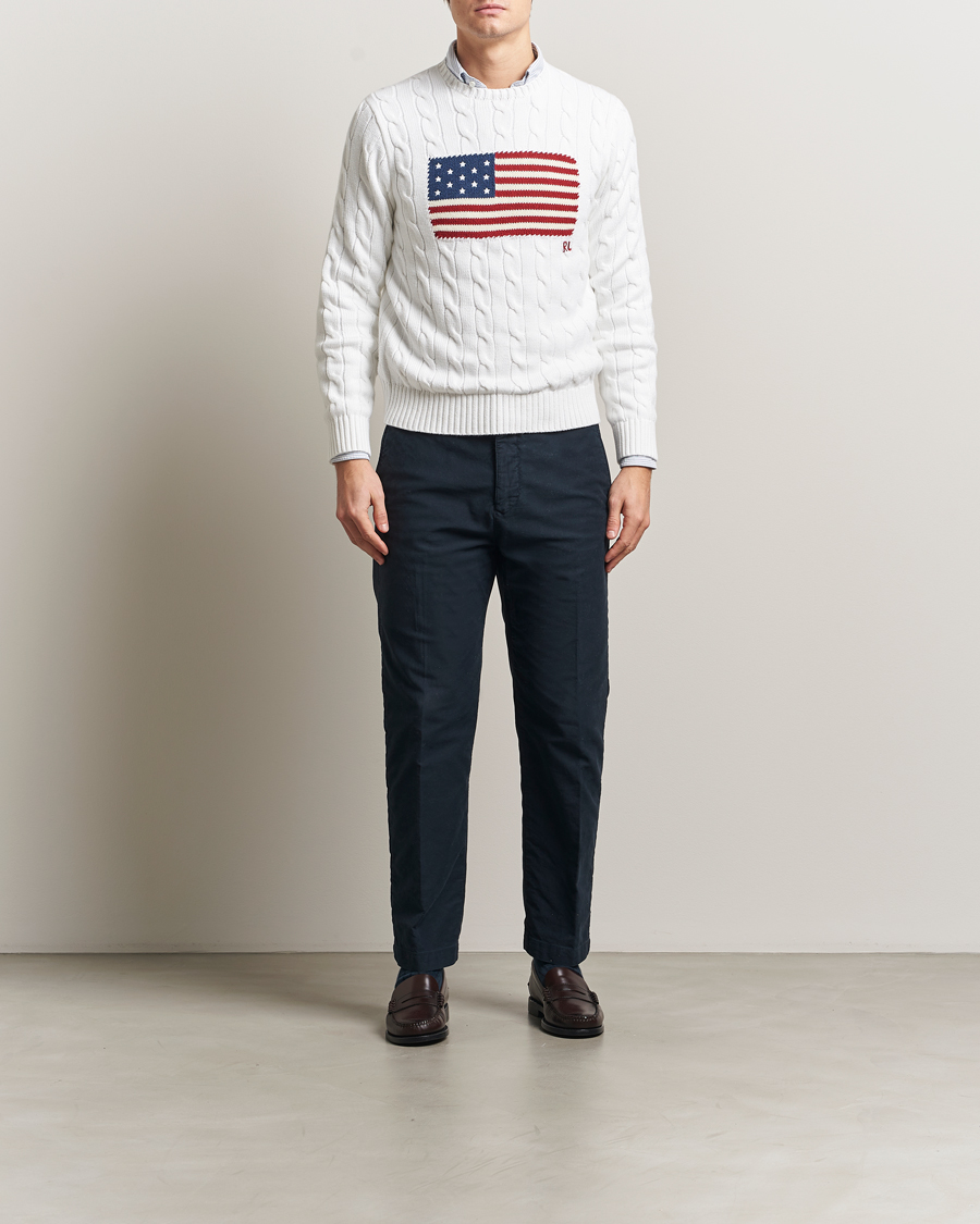 Herre | Trøjer | Polo Ralph Lauren | Cotton Cable Flag Sweater Ceramic White