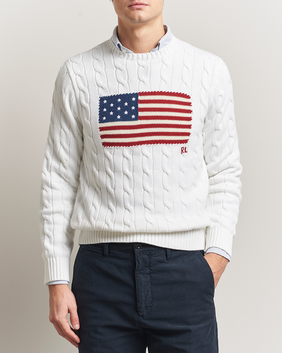 Herre | Trøjer | Polo Ralph Lauren | Cotton Cable Flag Sweater Ceramic White