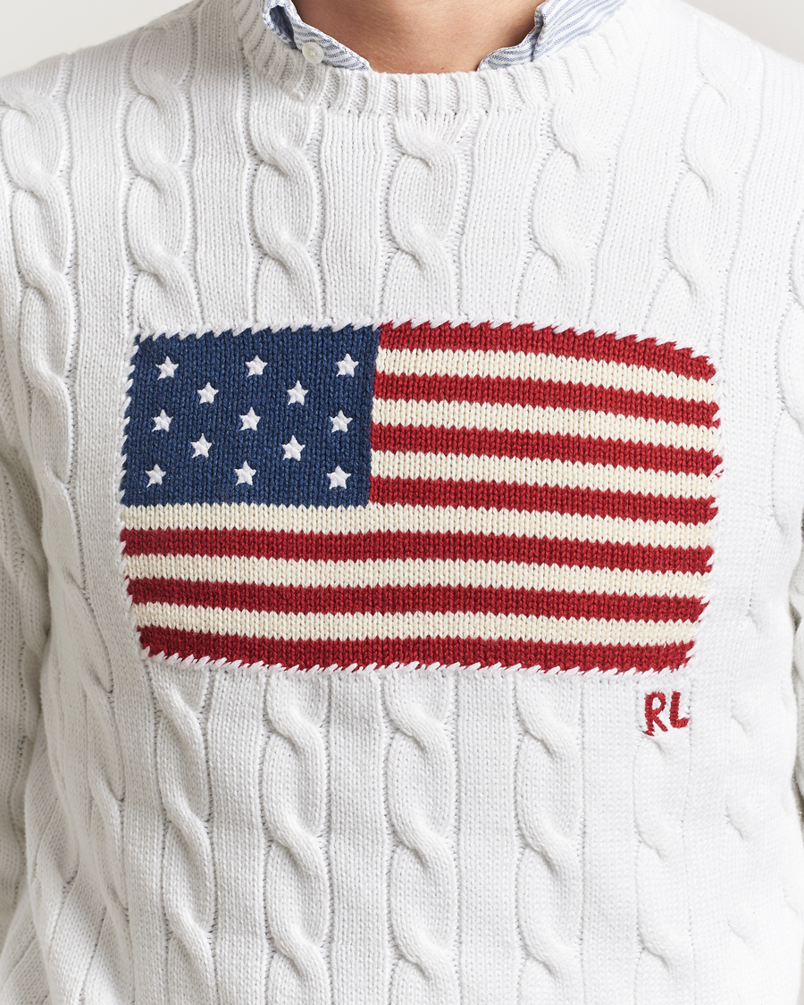Herre | Trøjer | Polo Ralph Lauren | Cotton Cable Flag Sweater Ceramic White