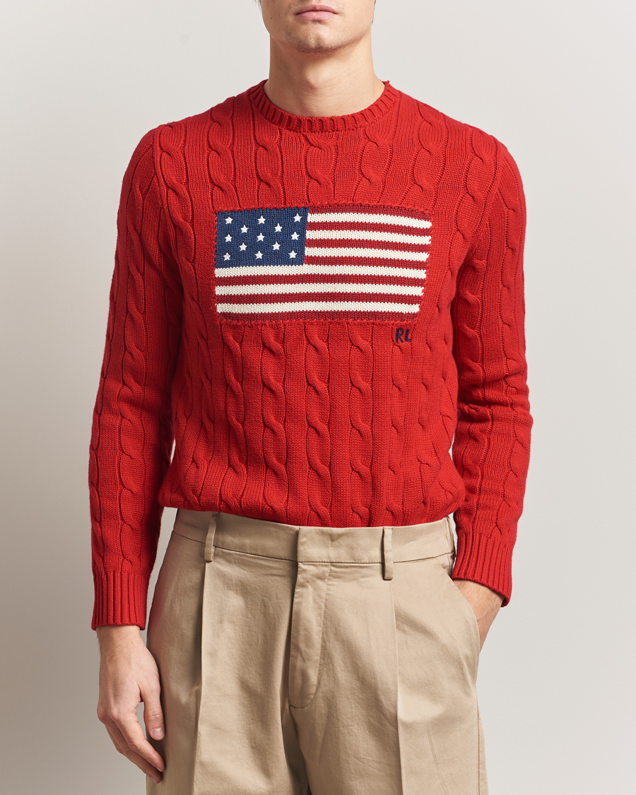 Herre | Trøjer | Polo Ralph Lauren | Cotton Cable Flag Sweater RL 2000 Red